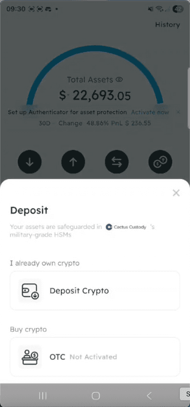 BIT deposit options showing Deposit Crypto selection