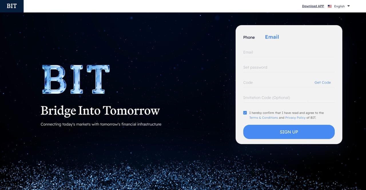 BIT registration page showing email and password fields