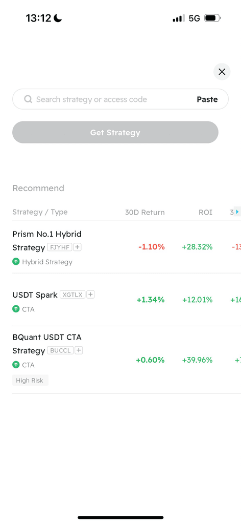 BIT strategy search bar with access code input and Get Strategy button
