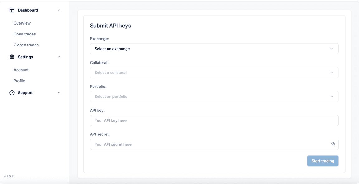 Bybit API credentials display with copy buttons for API Key and Secret Key